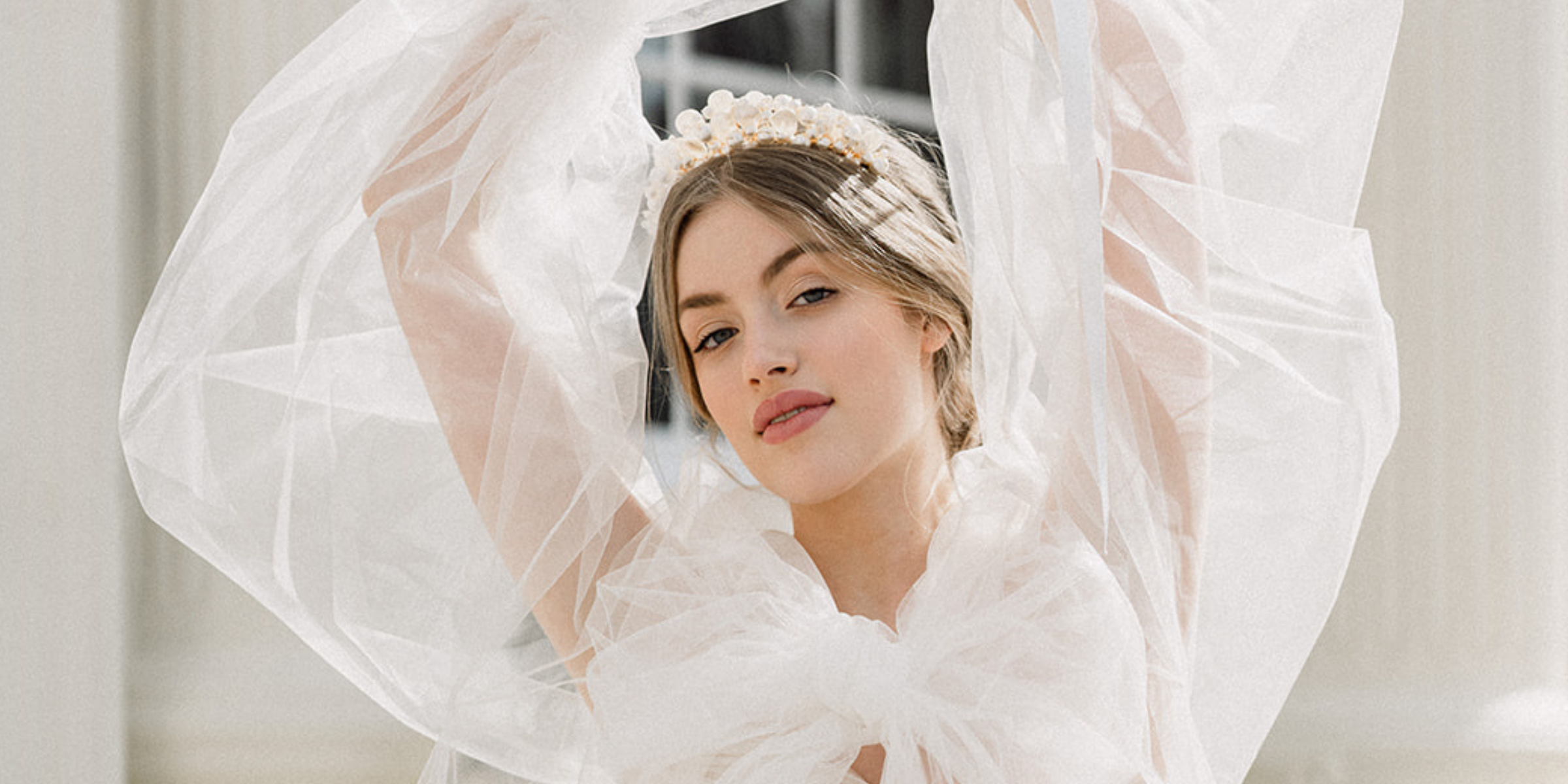Pearl wedding crowns by Megan Therese