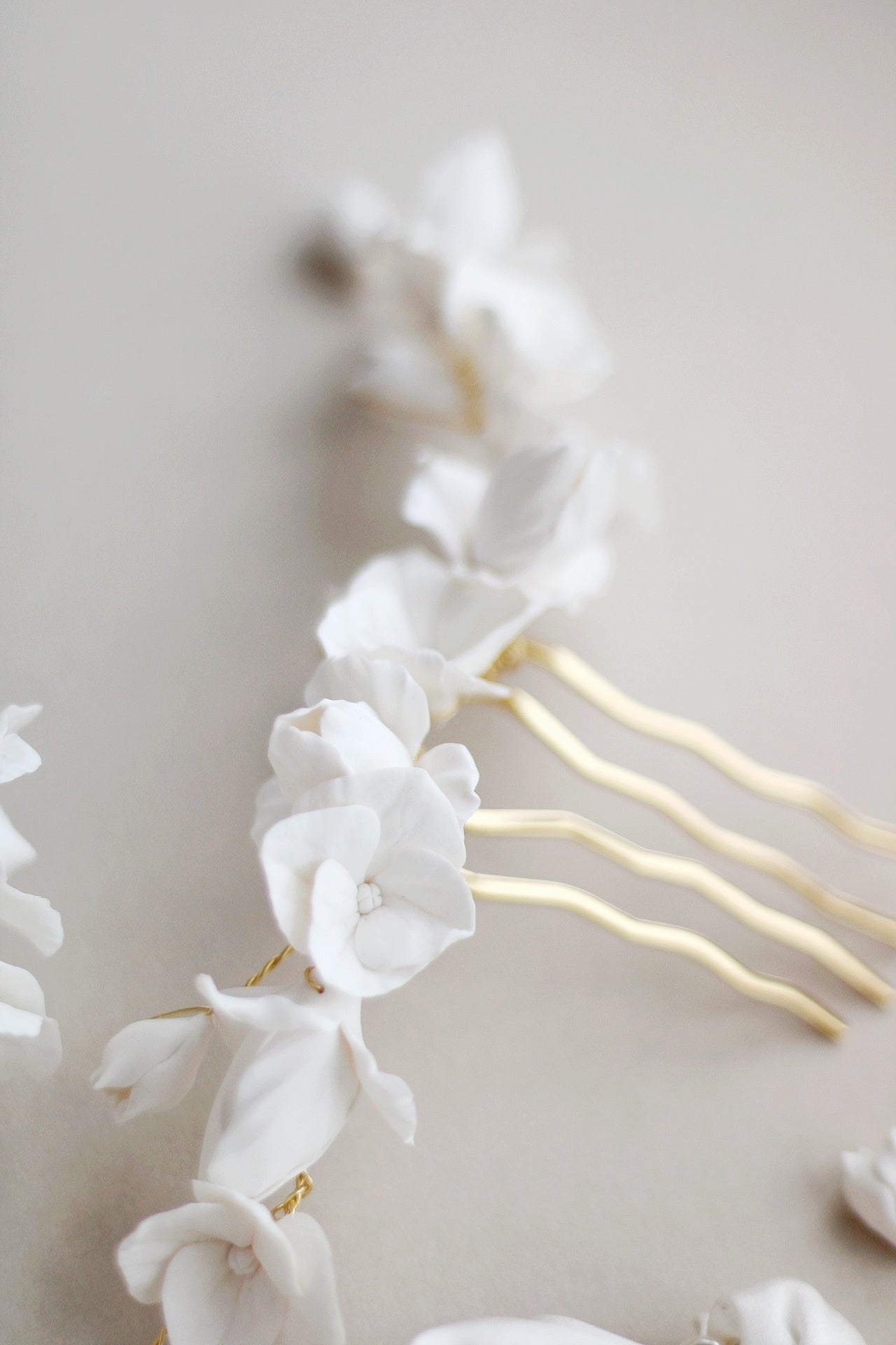 handcrafted clay flower wedding headpiece by megan therese