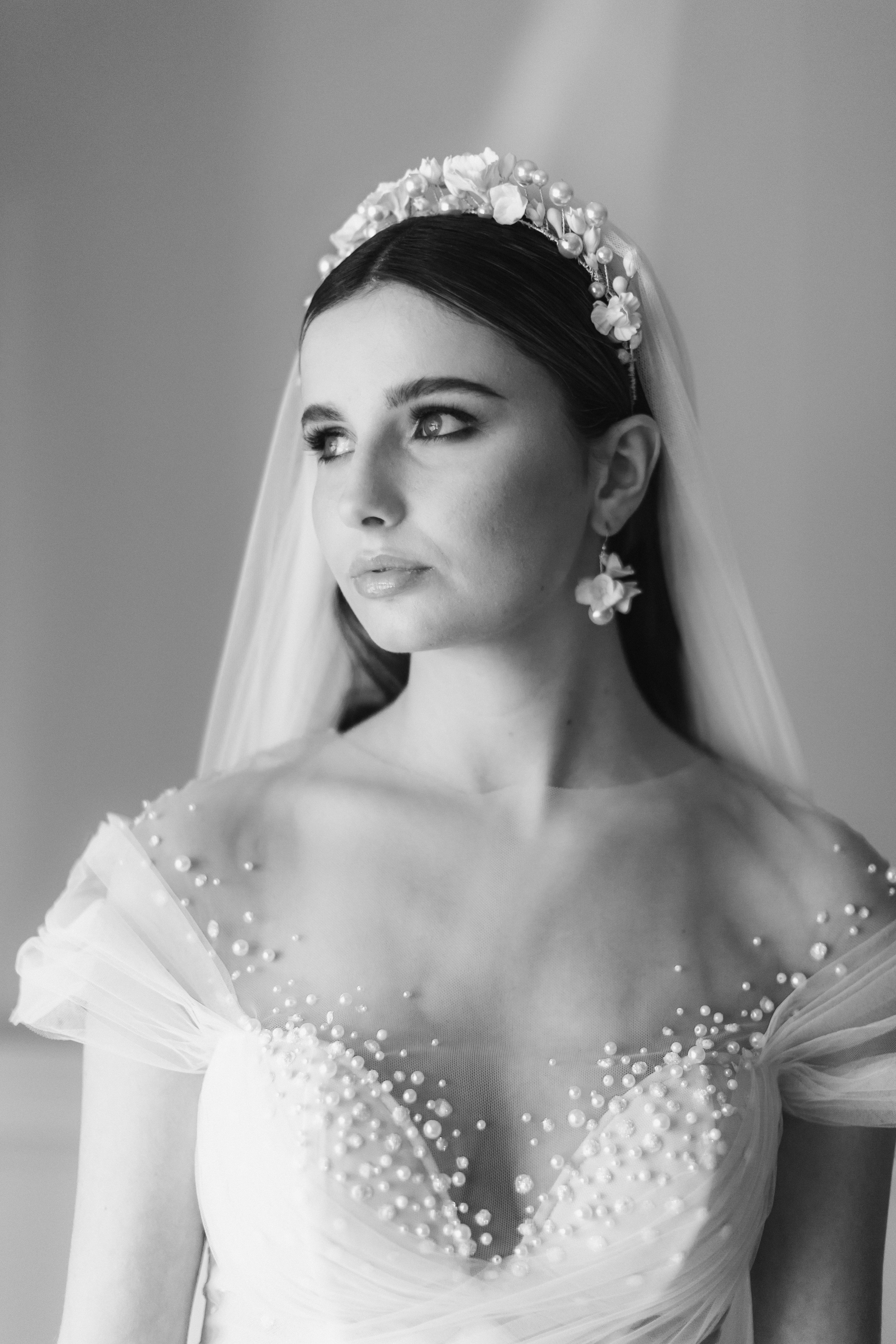 luxury pearl and clay bridal crown by megan therese