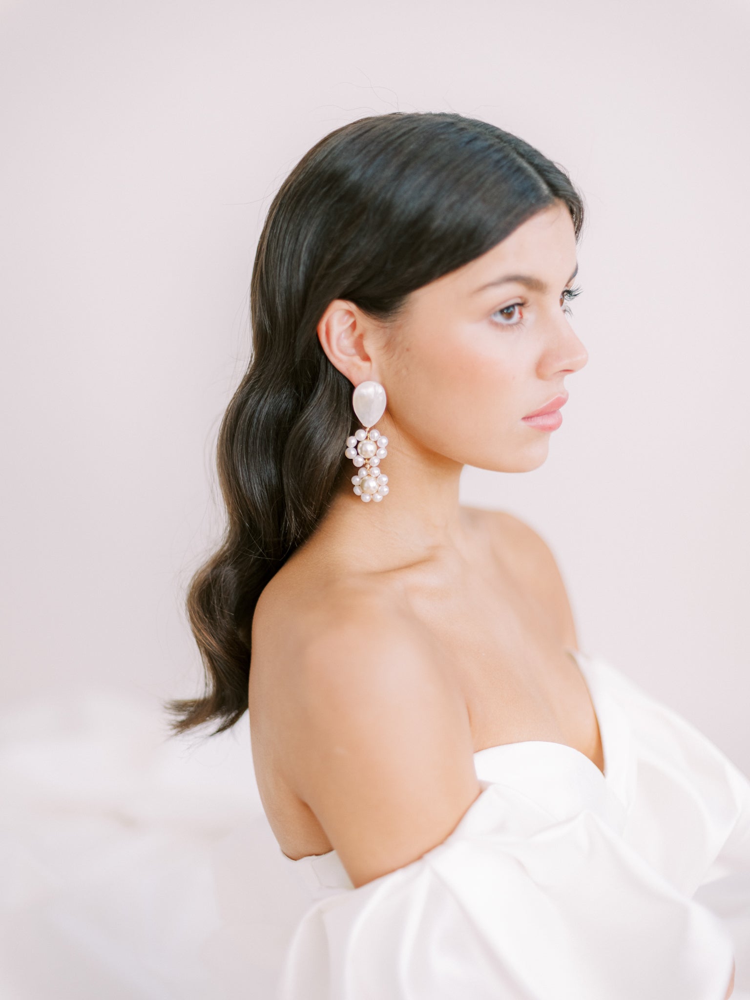 luxury mother of pearl bridal earrings by megan therese