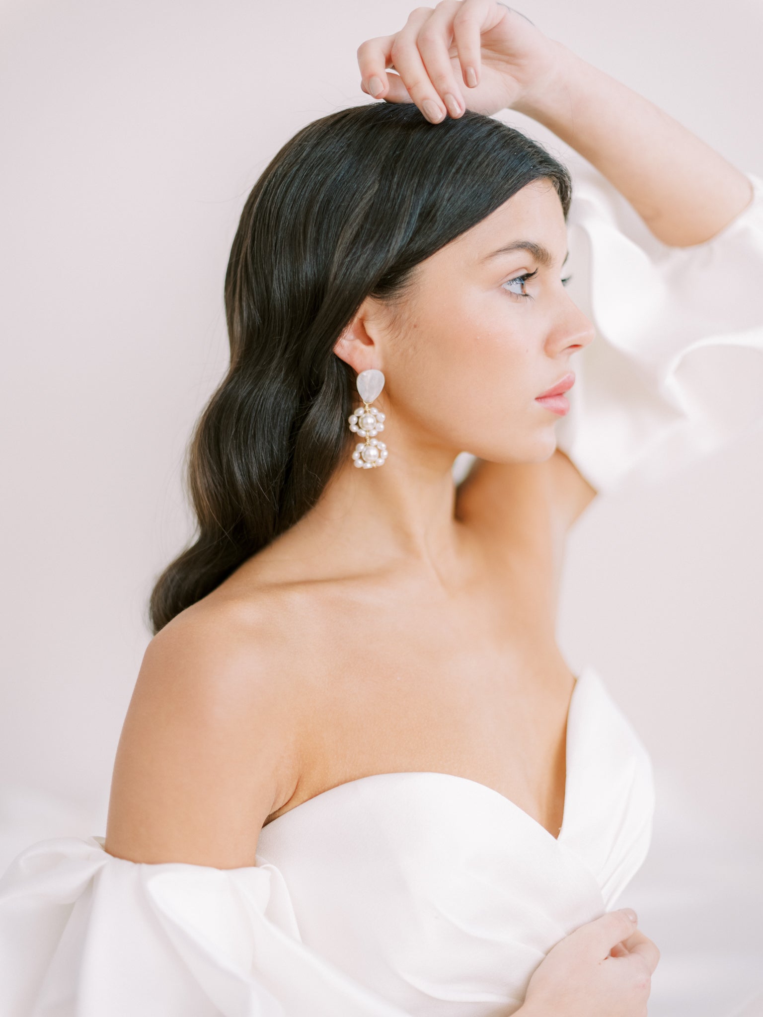 luxury mother of pearl bridal earrings by megan therese