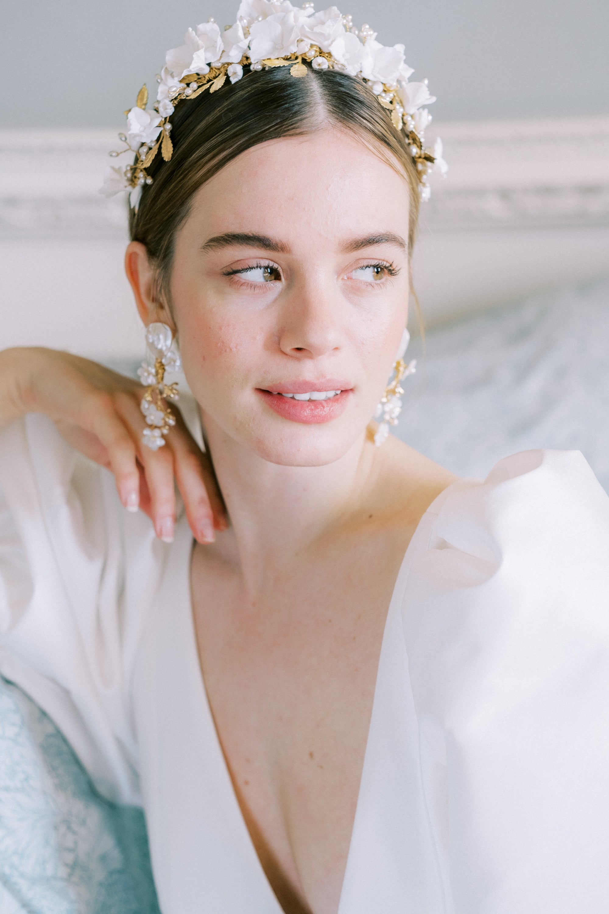 Luxury wedding crown and earrings by megan therese