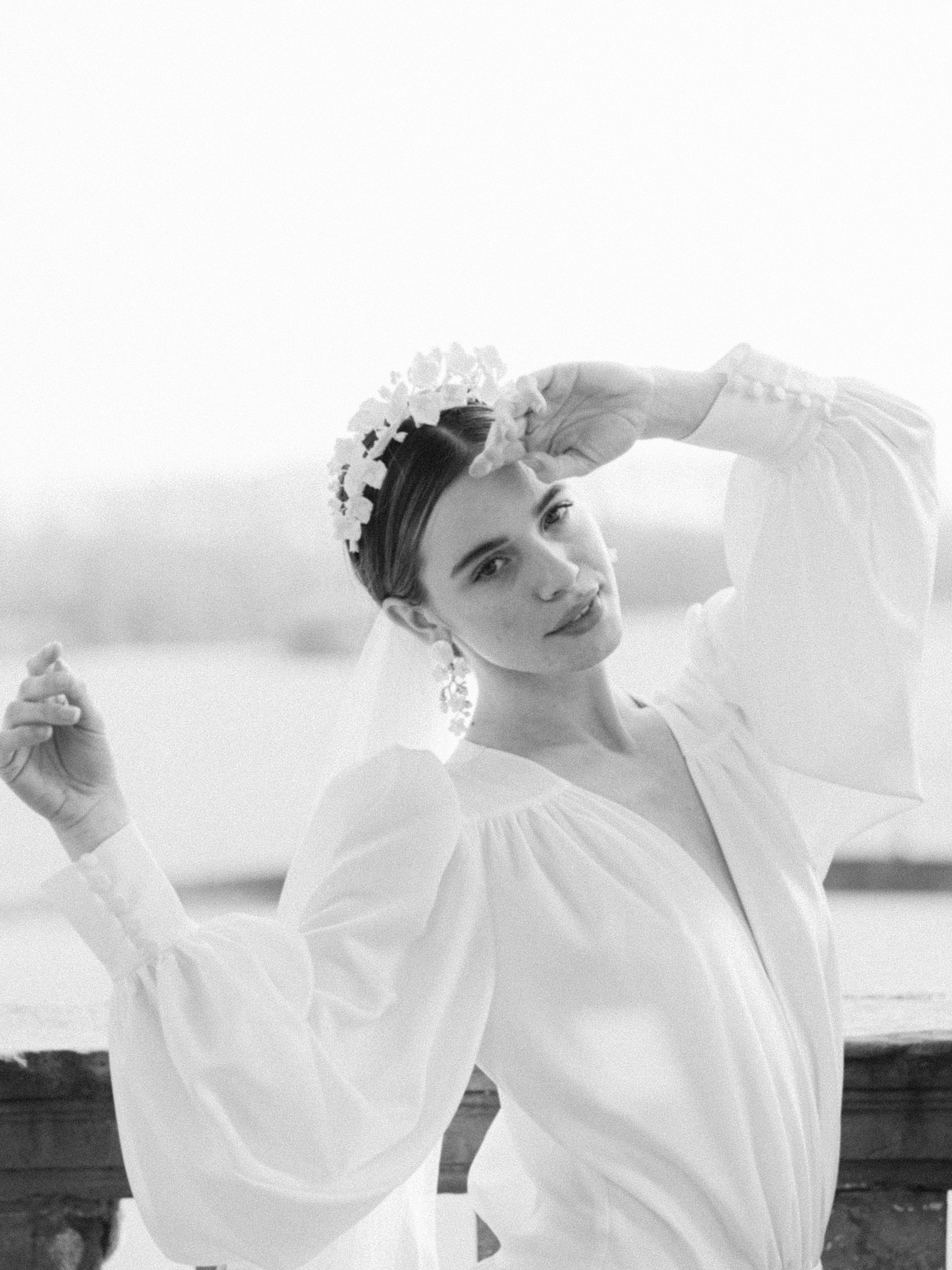 fine art  bride wearing wedding crown