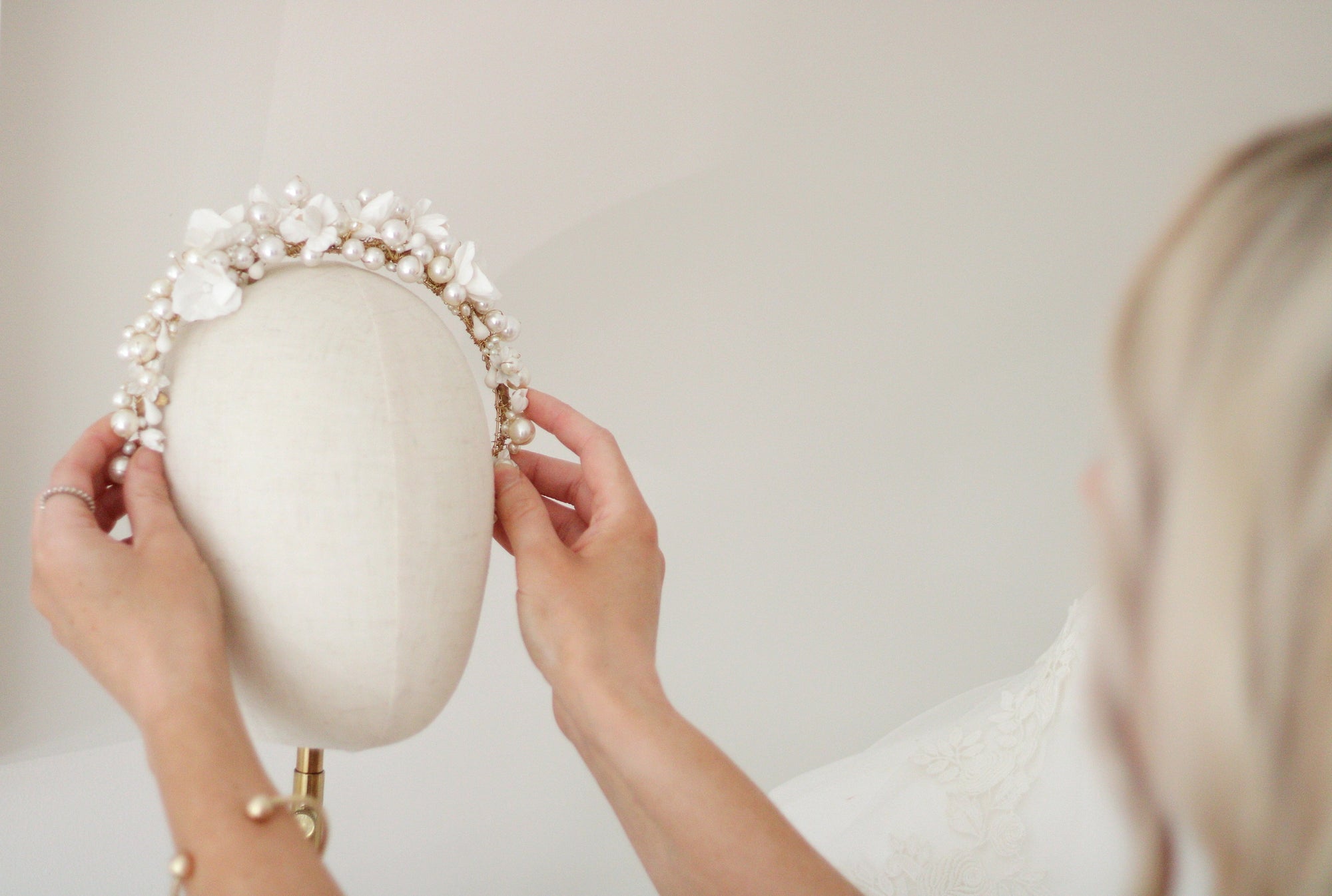 luxury bridal accessories on a model head