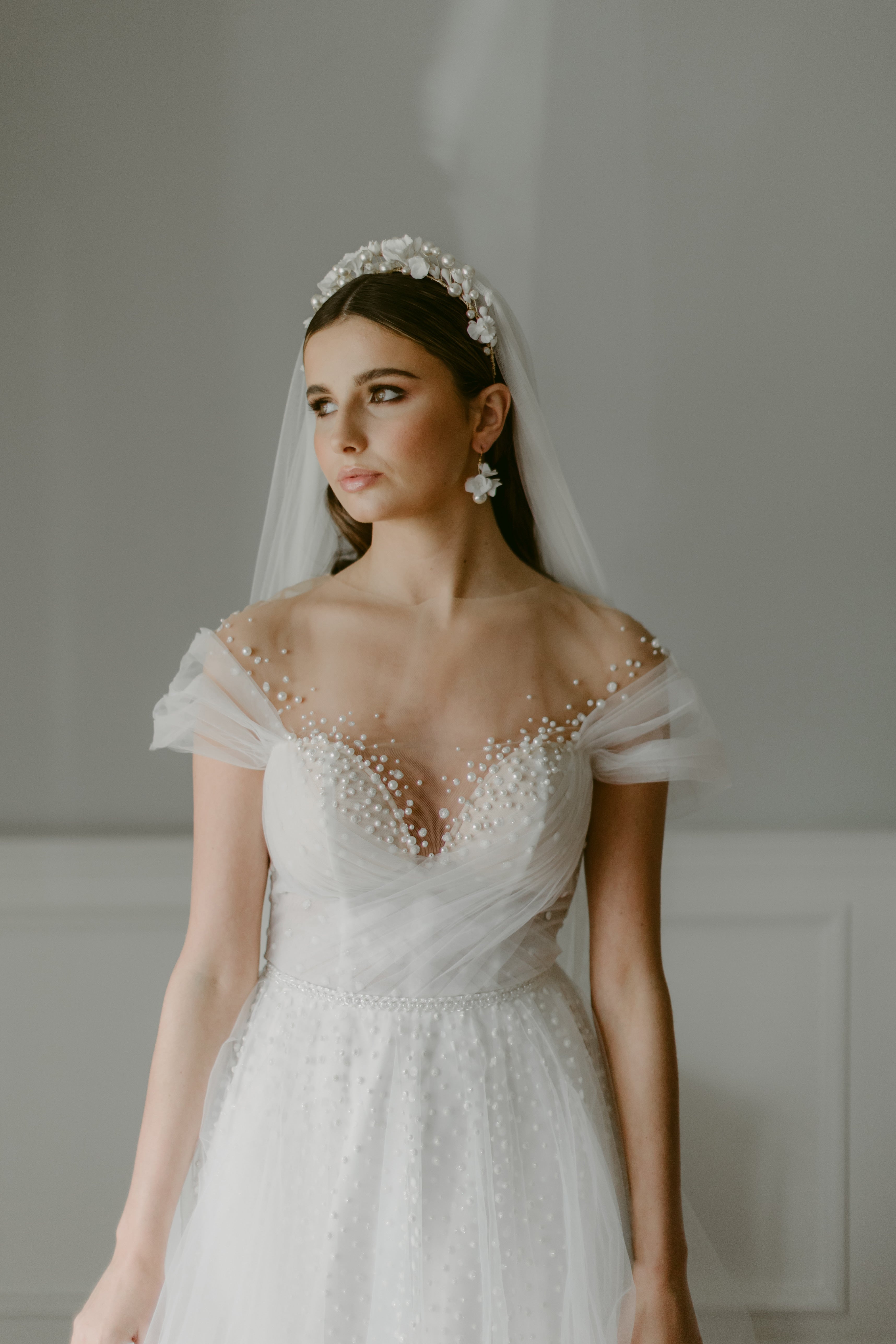 Wren  pearl ivory bridal veil - Megan Therese Couture