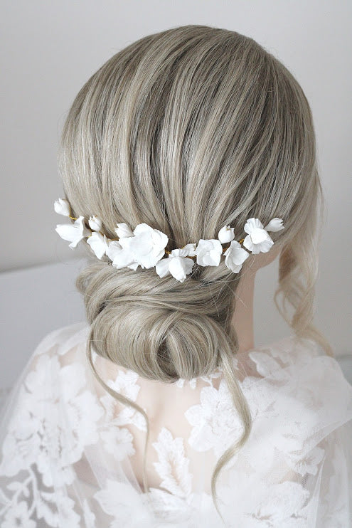 handmade flower clay bridal comb by megan therese